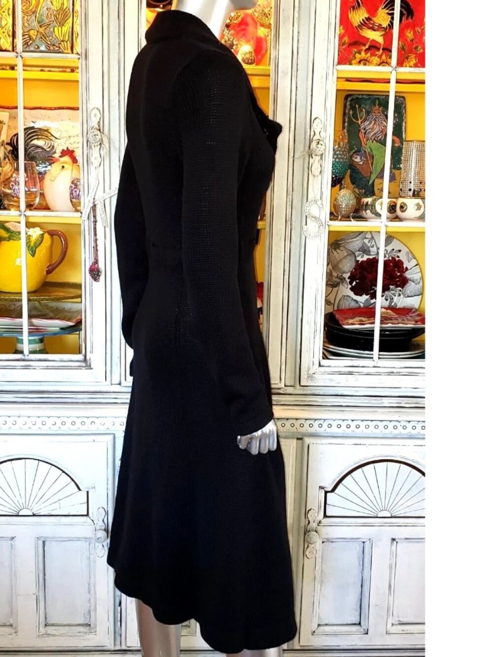 Vintage Betsey Johnson New York Duster Coat Black Sweater Dress Knit Jacket M S - Picture 5 of 14